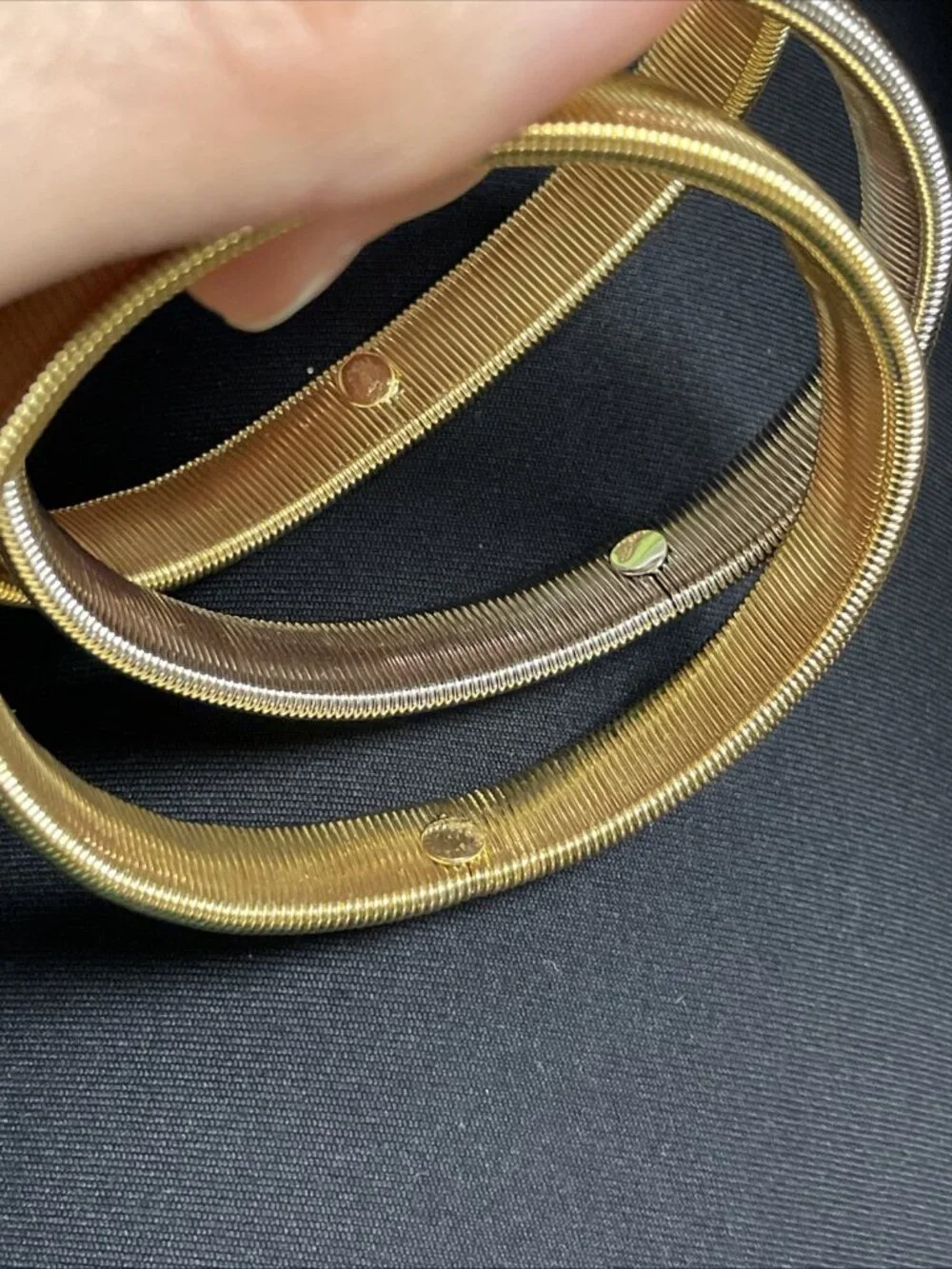 Vintage 2 Gold-Tone 1 Silver-tone Tubogas Stretch Bracelet Lot